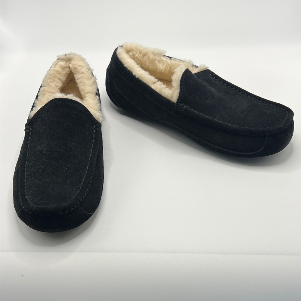 UGG Men's Black Ascot Plush Suede Leather Slippers Shoes 10